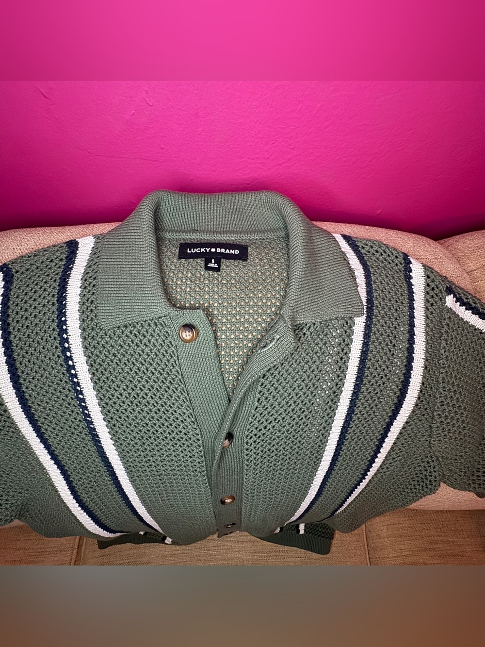 NWOT Lucky Brand Stripe Button Front Sweater - Picture 14 of 16